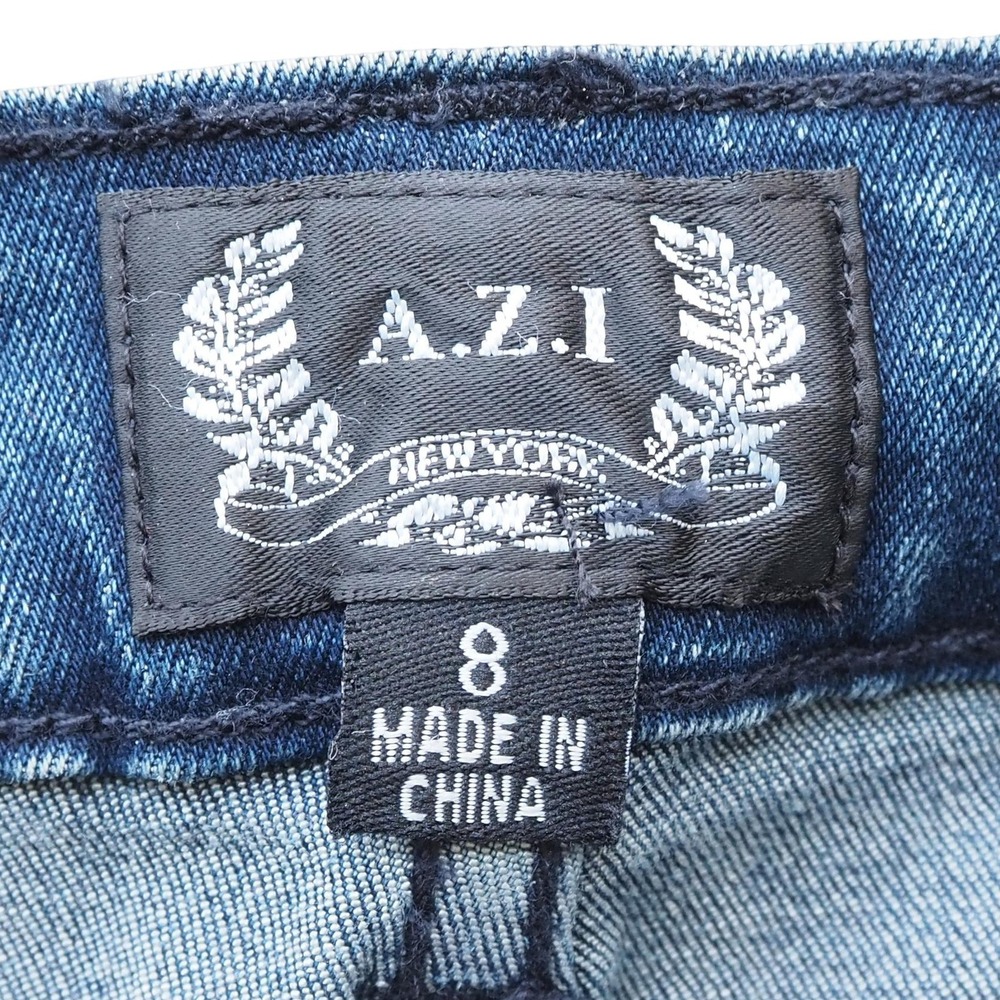 AZI VTG Embellished Floral Skinny Jeans Womens 8 Blue Y2K Stretch Denim Pants - Picture 9 of 13
